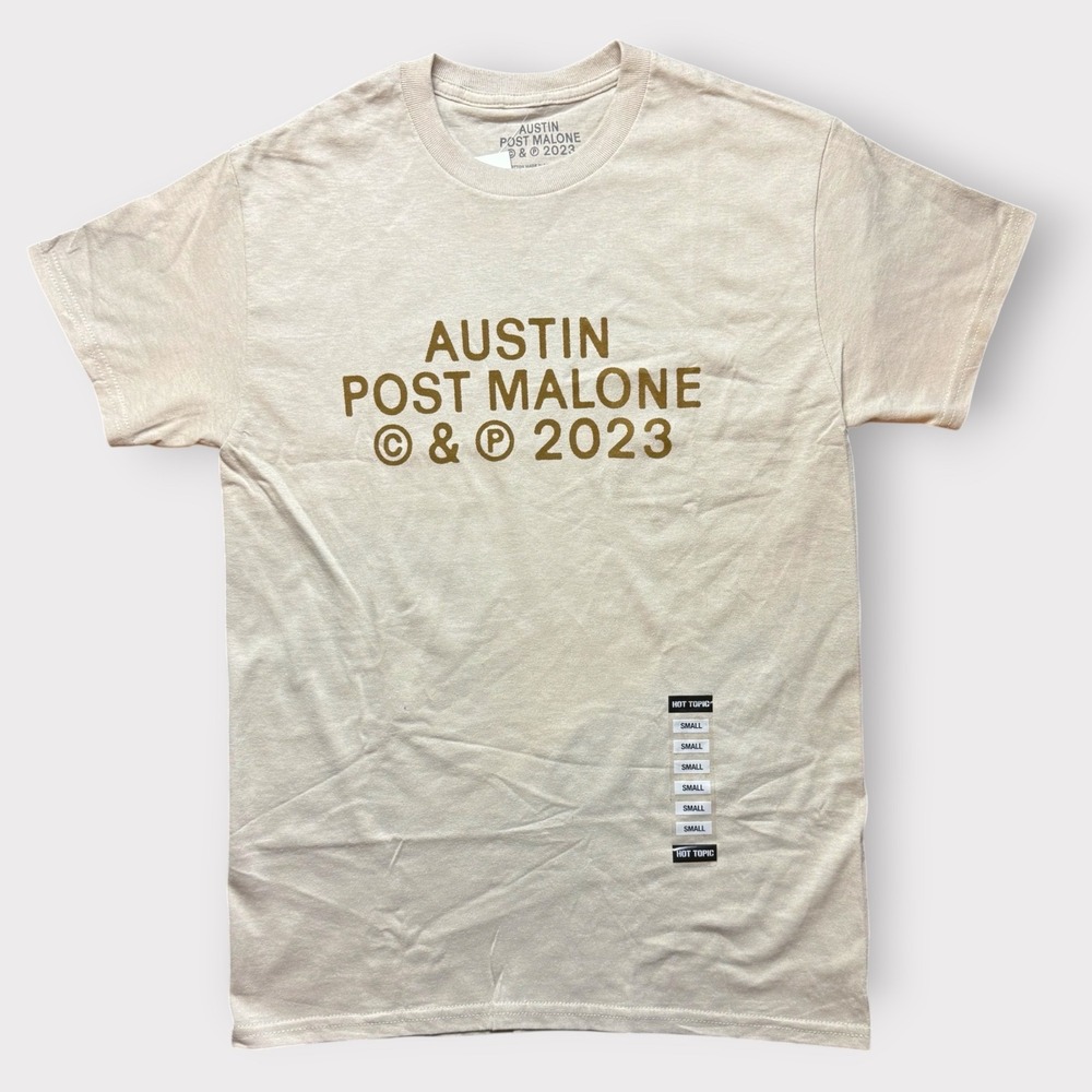 Post Malone Austin 2023 Graphic T-Shirt Tan Small New Hot Topic Back Photo Print